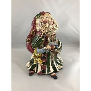 Heather Goldminc Santa w/ Reindeer Christmas Tea Candle Holder